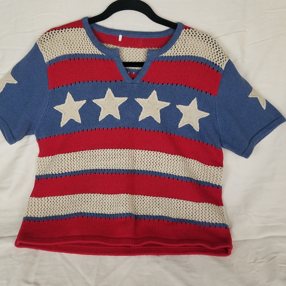 Christopher & Banks Sweater Women M Red White Blue 4th July Americana Stars 2002